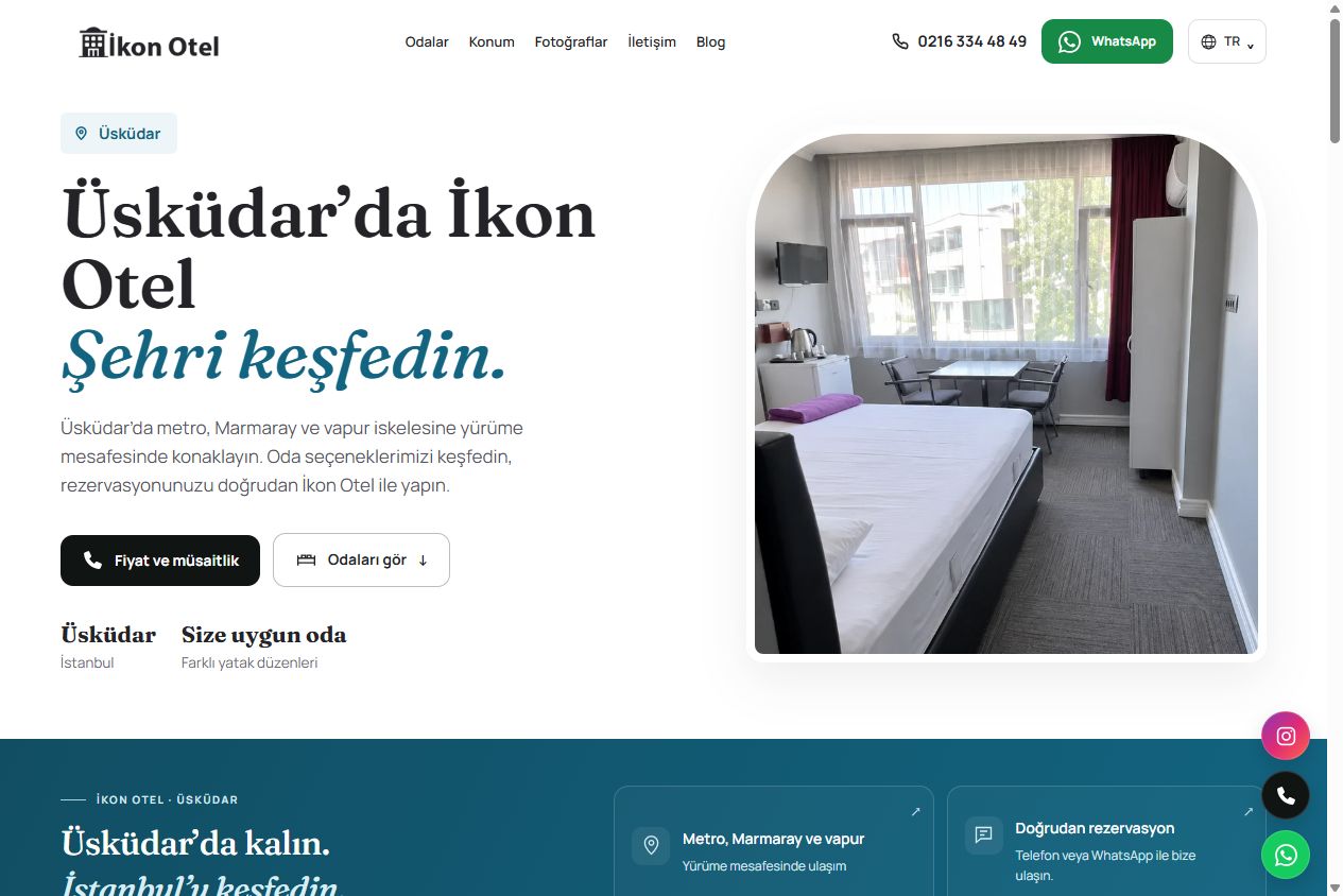 İkon Otel ana sayfasından ekran görüntüsü