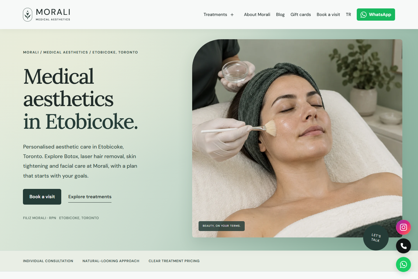 Morali Medical Aesthetics ana sayfasından ekran görüntüsü