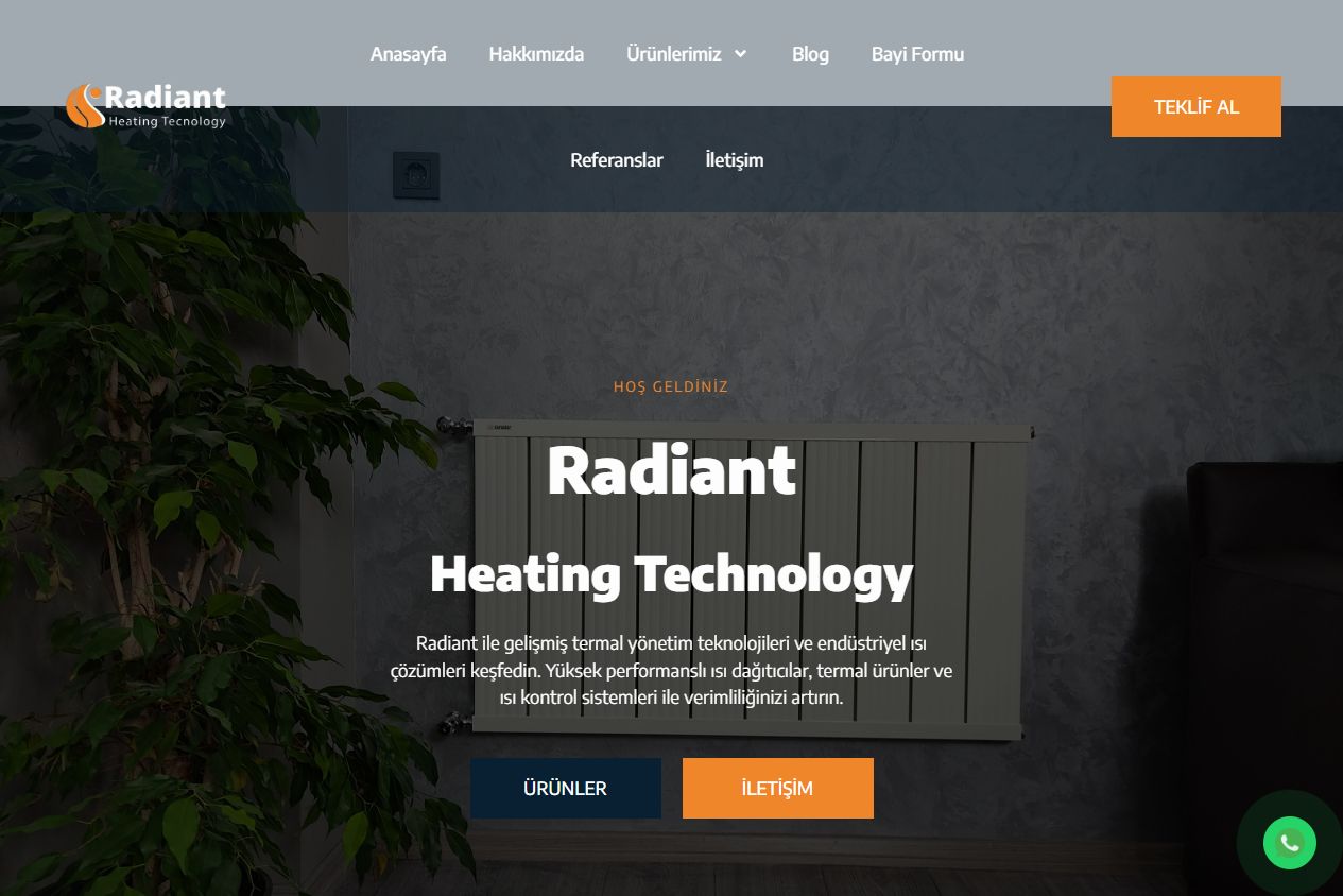 Radian Thermo ana sayfasından ekran görüntüsü