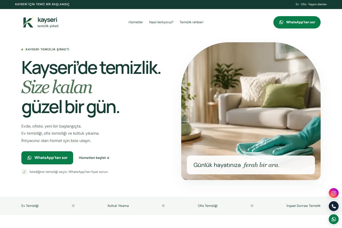 Kayseri Temizlik Şirketi ana sayfasından ekran görüntüsü